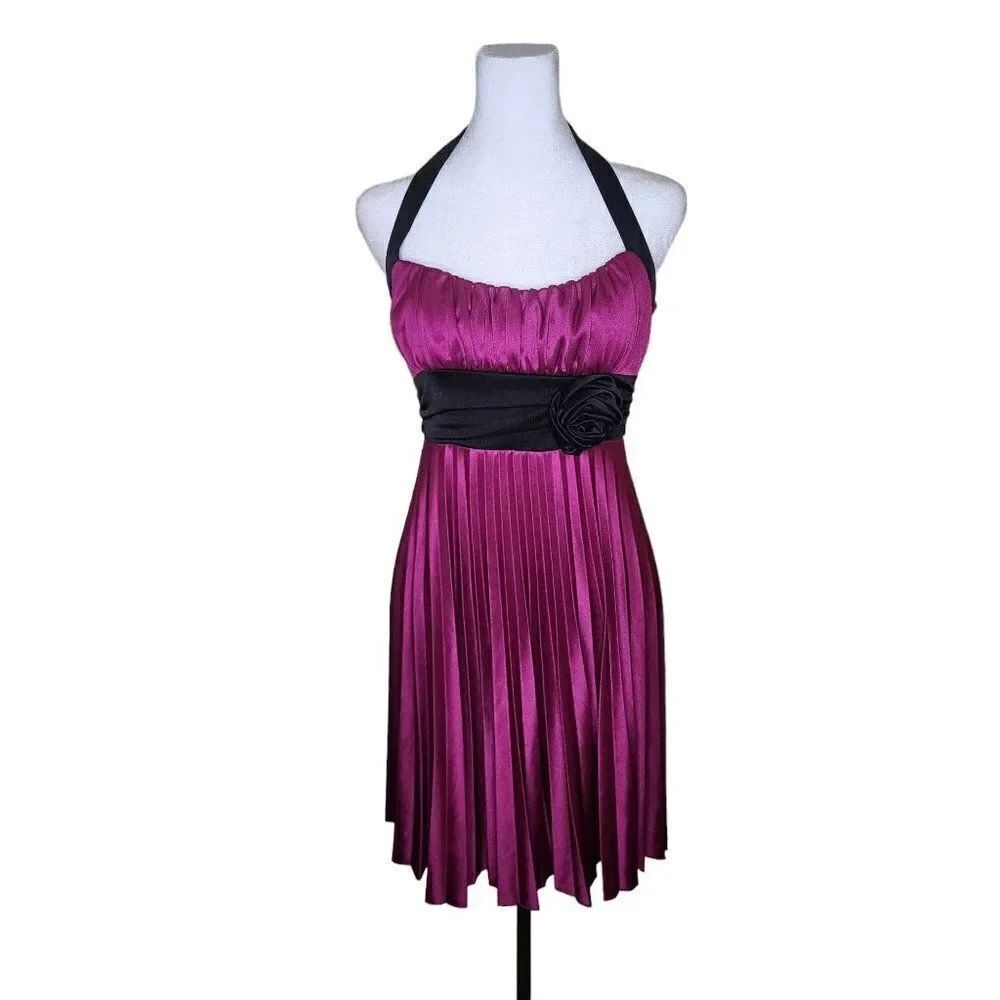 Vintage 90s Y2K Halter Cocktail Mini Dress Womens Size S Purple Magenta